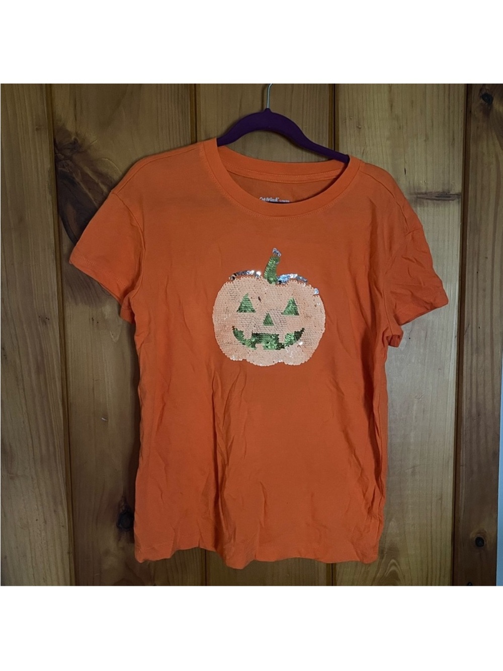 Kids Orange Pumpkin Sequin Short Sleeve Tee